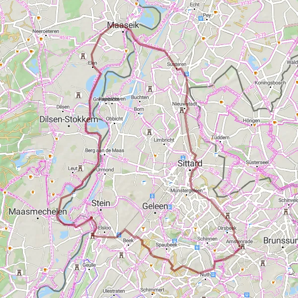 Map miniature of "The Amstenrade Explorer" cycling inspiration in Limburg (NL), Netherlands. Generated by Tarmacs.app cycling route planner