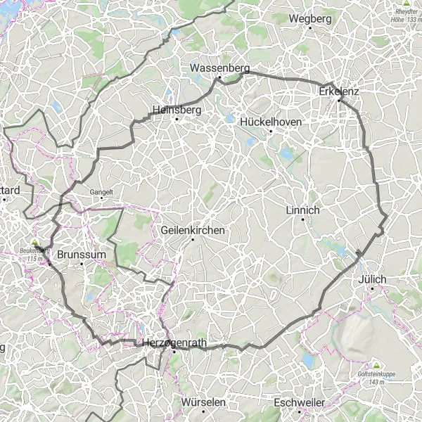Miniatuurkaart van de fietsinspiratie "108 km Oirsbeek Ronde" in Limburg (NL), Netherlands. Gemaakt door de Tarmacs.app fietsrouteplanner