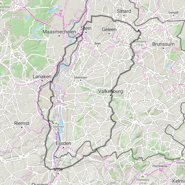 Map miniature of "Beukenberg and Cauberg Challenge" cycling inspiration in Limburg (NL), Netherlands. Generated by Tarmacs.app cycling route planner