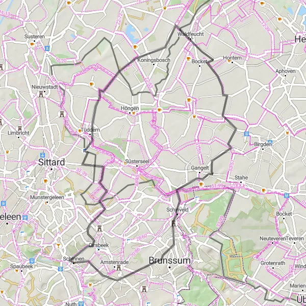 Map miniature of "Wolfhagen - Schinnen Loop" cycling inspiration in Limburg (NL), Netherlands. Generated by Tarmacs.app cycling route planner