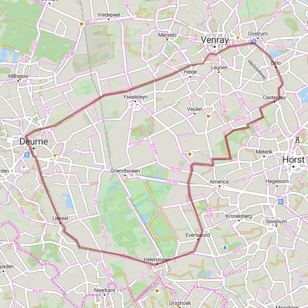 Map miniature of "Nature's Delight: Castenray to Oostrum" cycling inspiration in Limburg (NL), Netherlands. Generated by Tarmacs.app cycling route planner