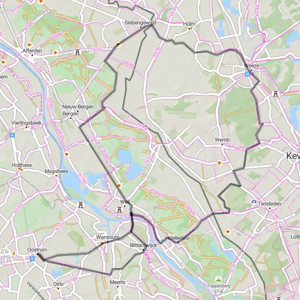Map miniature of "Wanssum and Beyond" cycling inspiration in Limburg (NL), Netherlands. Generated by Tarmacs.app cycling route planner