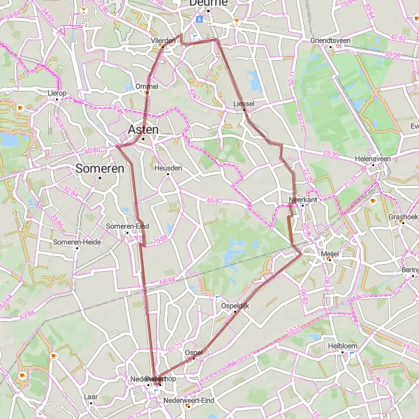 Miniatuurkaart van de fietsinspiratie "Grindpaden rond Someren-Eind" in Limburg (NL), Netherlands. Gemaakt door de Tarmacs.app fietsrouteplanner
