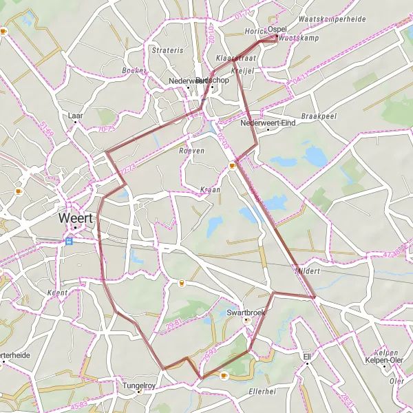 Miniatuurkaart van de fietsinspiratie "Rondje Nederweert-Eind" in Limburg (NL), Netherlands. Gemaakt door de Tarmacs.app fietsrouteplanner