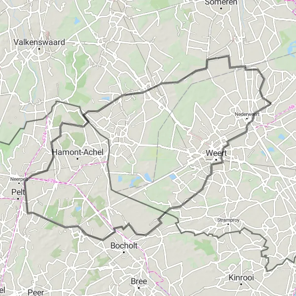 Miniatuurkaart van de fietsinspiratie "Roadtrip naar Cranendonck en Kaulille" in Limburg (NL), Netherlands. Gemaakt door de Tarmacs.app fietsrouteplanner