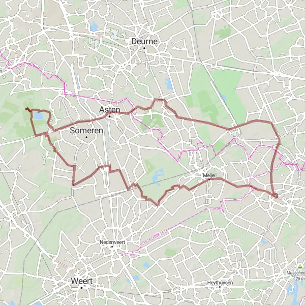 Map miniature of "Gravel Ride to Groote Peel" cycling inspiration in Limburg (NL), Netherlands. Generated by Tarmacs.app cycling route planner