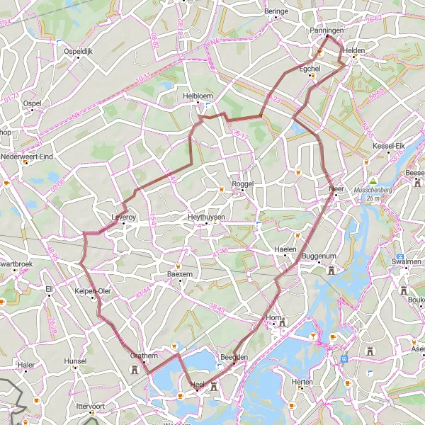 Map miniature of "Gravel Adventure to Beegden" cycling inspiration in Limburg (NL), Netherlands. Generated by Tarmacs.app cycling route planner