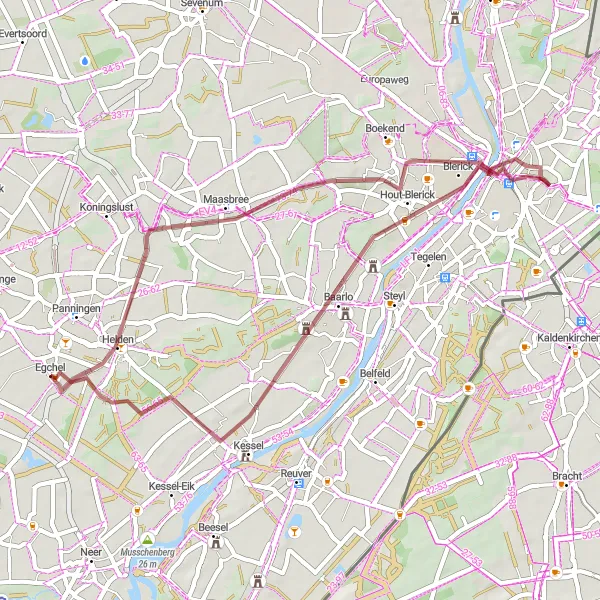 Map miniature of "Gravel Adventure from Egchel to Baarlo" cycling inspiration in Limburg (NL), Netherlands. Generated by Tarmacs.app cycling route planner