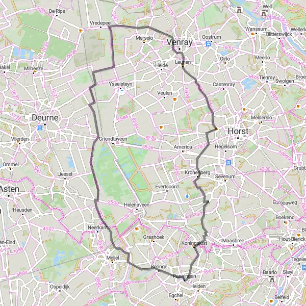 Map miniature of "Scenic Ride to Koningslust" cycling inspiration in Limburg (NL), Netherlands. Generated by Tarmacs.app cycling route planner