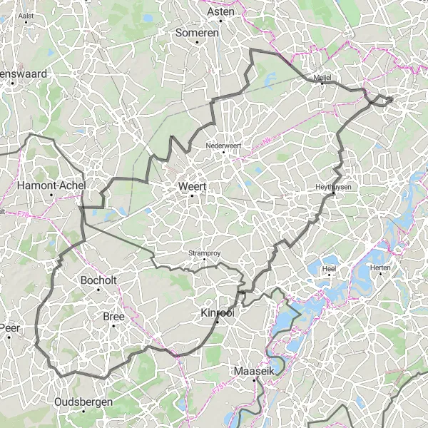 Map miniature of "Round Trip from Panningen to Egchelhoek" cycling inspiration in Limburg (NL), Netherlands. Generated by Tarmacs.app cycling route planner