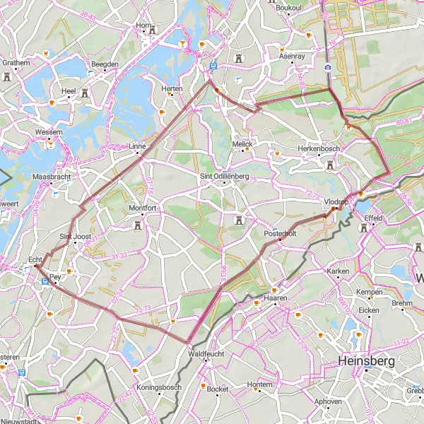 Miniatuurkaart van de fietsinspiratie "Gravelroute door Limburgs landschap" in Limburg (NL), Netherlands. Gemaakt door de Tarmacs.app fietsrouteplanner