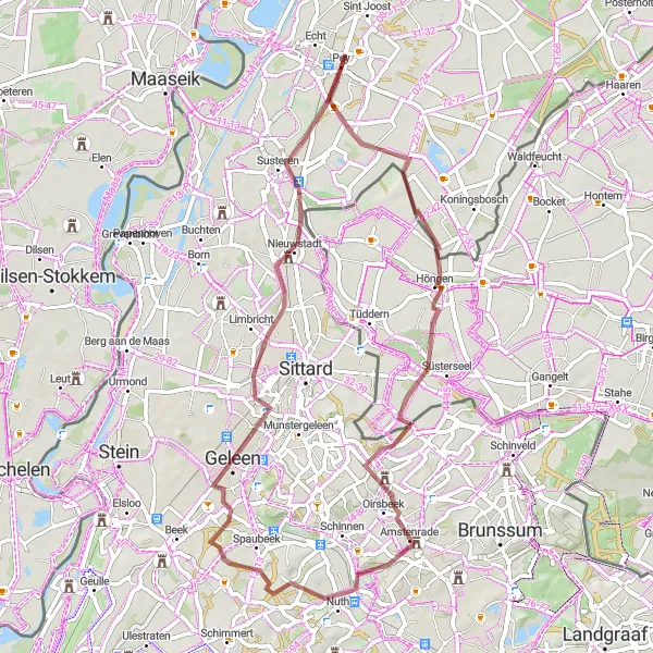 Map miniature of "Peij to Amstenrade Loop" cycling inspiration in Limburg (NL), Netherlands. Generated by Tarmacs.app cycling route planner