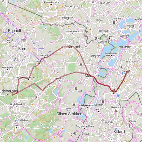 Map miniature of "Peij to Maaseik Loop" cycling inspiration in Limburg (NL), Netherlands. Generated by Tarmacs.app cycling route planner