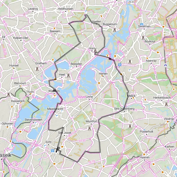 Map miniature of "Peij to Panheel Expedition" cycling inspiration in Limburg (NL), Netherlands. Generated by Tarmacs.app cycling route planner