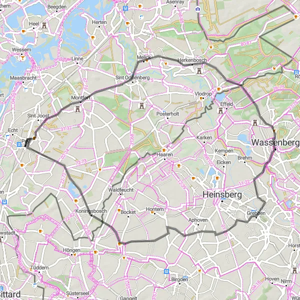 Map miniature of "Road Route: Peij Nature Escape" cycling inspiration in Limburg (NL), Netherlands. Generated by Tarmacs.app cycling route planner