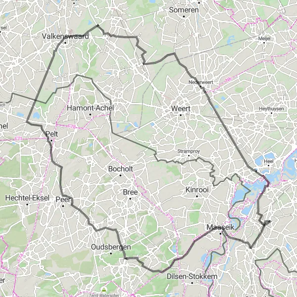 Map miniature of "Road Route: Limburg Exploration" cycling inspiration in Limburg (NL), Netherlands. Generated by Tarmacs.app cycling route planner