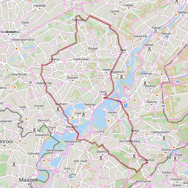 Map miniature of "Roermond Escape" cycling inspiration in Limburg (NL), Netherlands. Generated by Tarmacs.app cycling route planner