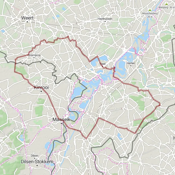 Map miniature of "Hidden Gems of Maaseik" cycling inspiration in Limburg (NL), Netherlands. Generated by Tarmacs.app cycling route planner