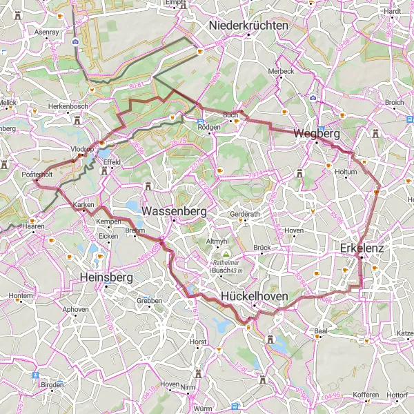 Miniatuurkaart van de fietsinspiratie "Groene Grenzenroute" in Limburg (NL), Netherlands. Gemaakt door de Tarmacs.app fietsrouteplanner