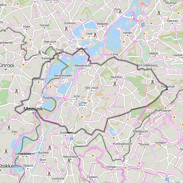 Miniatuurkaart van de fietsinspiratie "Fietsen door Putbroek, Maaseik, Thorn en Brachterbeek" in Limburg (NL), Netherlands. Gemaakt door de Tarmacs.app fietsrouteplanner