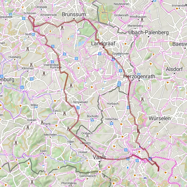 Miniatuurkaart van de fietsinspiratie "Uitdagende gravelroute door Limburg" in Limburg (NL), Netherlands. Gemaakt door de Tarmacs.app fietsrouteplanner
