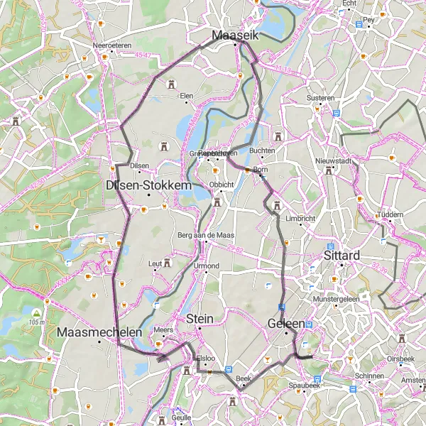 Miniatuurkaart van de fietsinspiratie "Historische route door Limburg" in Limburg (NL), Netherlands. Gemaakt door de Tarmacs.app fietsrouteplanner