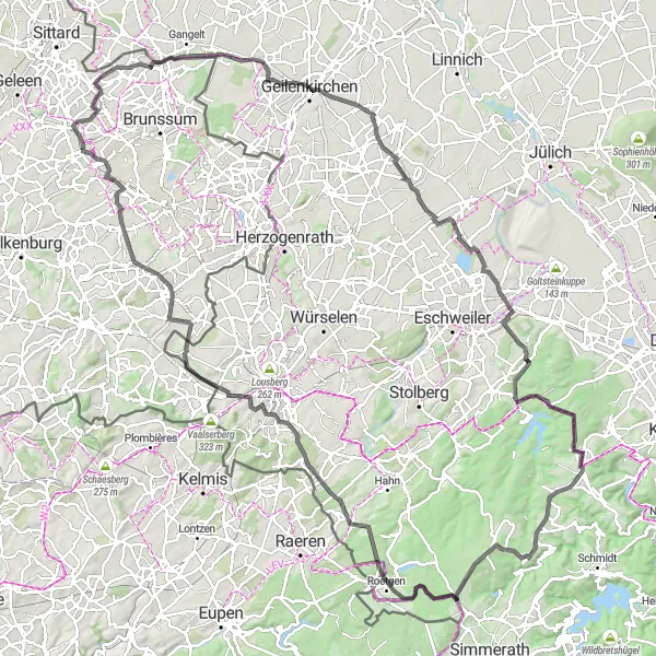 Miniatuurkaart van de fietsinspiratie "Limburgse heuvels en mooie landschappen" in Limburg (NL), Netherlands. Gemaakt door de Tarmacs.app fietsrouteplanner