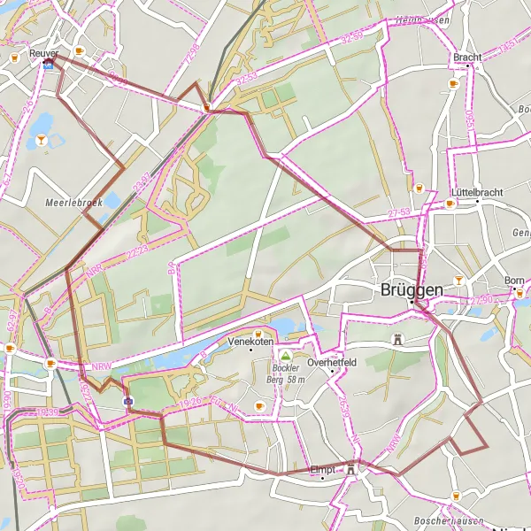 Map miniature of "Brüggen and Elmpt Gravel Route" cycling inspiration in Limburg (NL), Netherlands. Generated by Tarmacs.app cycling route planner