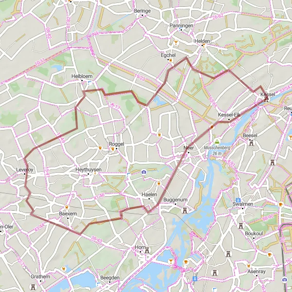 Map miniature of "Neer and Kessel Gravel Cycle Route" cycling inspiration in Limburg (NL), Netherlands. Generated by Tarmacs.app cycling route planner