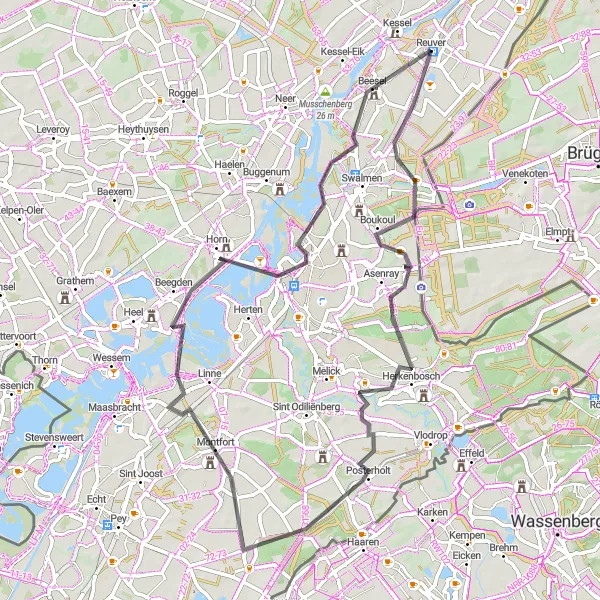 Map miniature of "Reuver and Montfort Road Route" cycling inspiration in Limburg (NL), Netherlands. Generated by Tarmacs.app cycling route planner