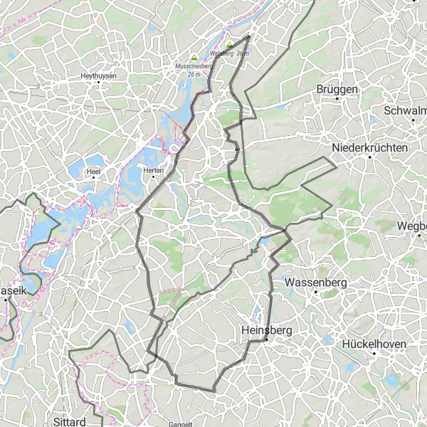 Map miniature of "Galgenberg and Walsberg Road Cycle Route" cycling inspiration in Limburg (NL), Netherlands. Generated by Tarmacs.app cycling route planner