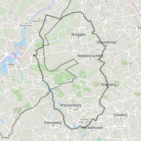 Map miniature of "Schwalmtal and Roermond Road Cycle Route" cycling inspiration in Limburg (NL), Netherlands. Generated by Tarmacs.app cycling route planner