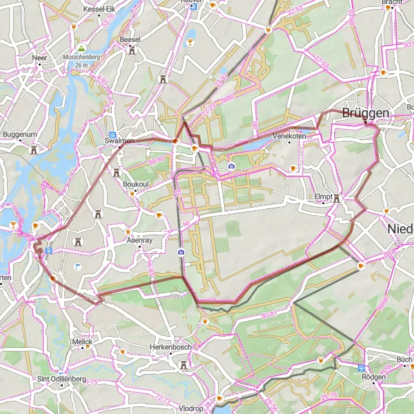 Map miniature of "The Riverside Gravel Ride" cycling inspiration in Limburg (NL), Netherlands. Generated by Tarmacs.app cycling route planner