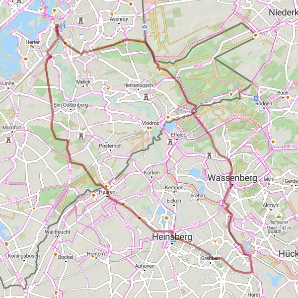 Map miniature of "The Gravel Escape" cycling inspiration in Limburg (NL), Netherlands. Generated by Tarmacs.app cycling route planner