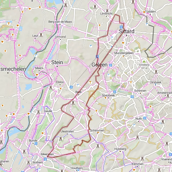 Map miniature of "Rural Retreat" cycling inspiration in Limburg (NL), Netherlands. Generated by Tarmacs.app cycling route planner