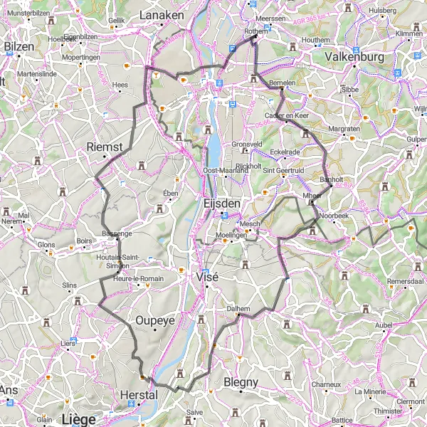 Map miniature of "Rolling Hills" cycling inspiration in Limburg (NL), Netherlands. Generated by Tarmacs.app cycling route planner