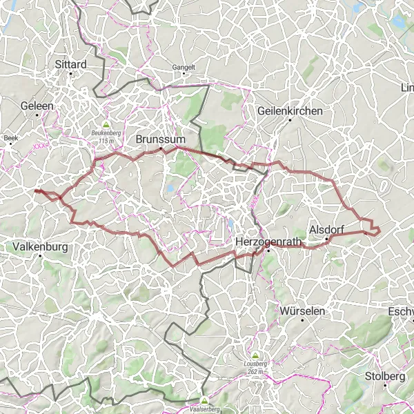 Miniatuurkaart van de fietsinspiratie "Grensoverschrijdende avontuurlijke tocht" in Limburg (NL), Netherlands. Gemaakt door de Tarmacs.app fietsrouteplanner