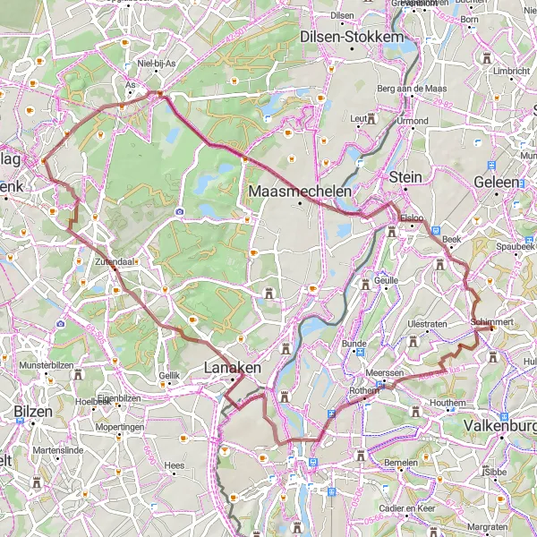 Map miniature of "Historic Gravel Adventure" cycling inspiration in Limburg (NL), Netherlands. Generated by Tarmacs.app cycling route planner