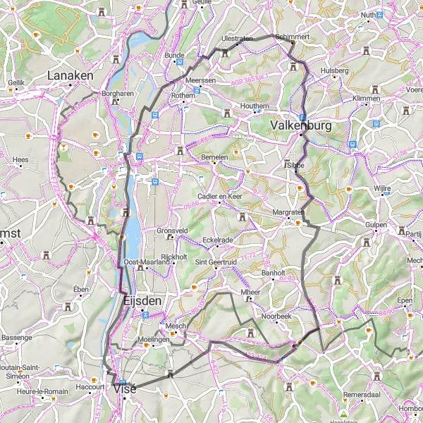 Miniatuurkaart van de fietsinspiratie "Schilderachtige route langs Cauberg en Slavante" in Limburg (NL), Netherlands. Gemaakt door de Tarmacs.app fietsrouteplanner