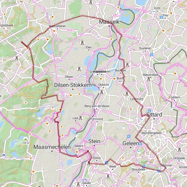 Map miniature of "The Gravel Adventure" cycling inspiration in Limburg (NL), Netherlands. Generated by Tarmacs.app cycling route planner