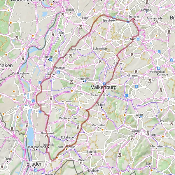 Map miniature of "Gronsveld and Oude Kerk Gravel Loop" cycling inspiration in Limburg (NL), Netherlands. Generated by Tarmacs.app cycling route planner