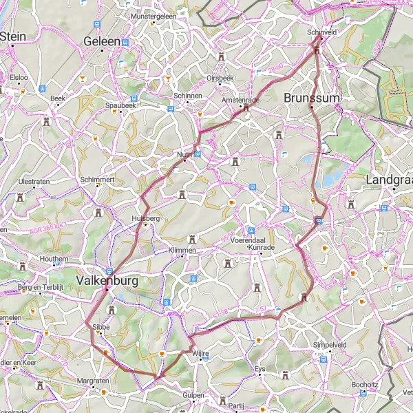 Miniatuurkaart van de fietsinspiratie "Gravelroute Schinveld - Kasteel Amstenrade" in Limburg (NL), Netherlands. Gemaakt door de Tarmacs.app fietsrouteplanner
