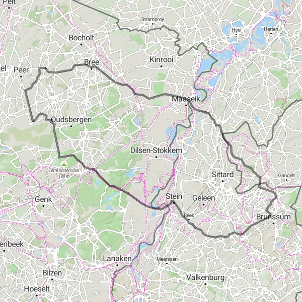 Map miniature of "From Woodlands to Towers" cycling inspiration in Limburg (NL), Netherlands. Generated by Tarmacs.app cycling route planner