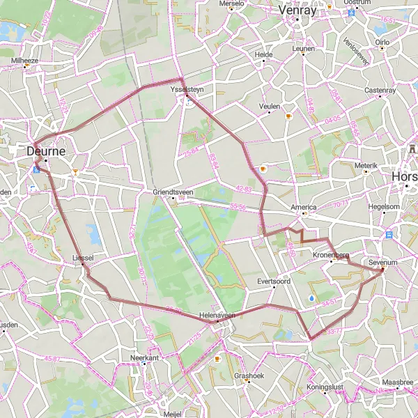 Miniatuurkaart van de fietsinspiratie "Rondje Helenaveen en De Hees" in Limburg (NL), Netherlands. Gemaakt door de Tarmacs.app fietsrouteplanner