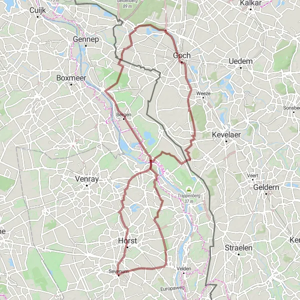 Map miniature of "The Gravel Trail" cycling inspiration in Limburg (NL), Netherlands. Generated by Tarmacs.app cycling route planner