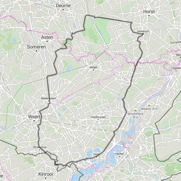 Map miniature of "Sevenum Escape" cycling inspiration in Limburg (NL), Netherlands. Generated by Tarmacs.app cycling route planner