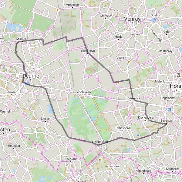 Map miniature of "Sevenum Annihilation" cycling inspiration in Limburg (NL), Netherlands. Generated by Tarmacs.app cycling route planner