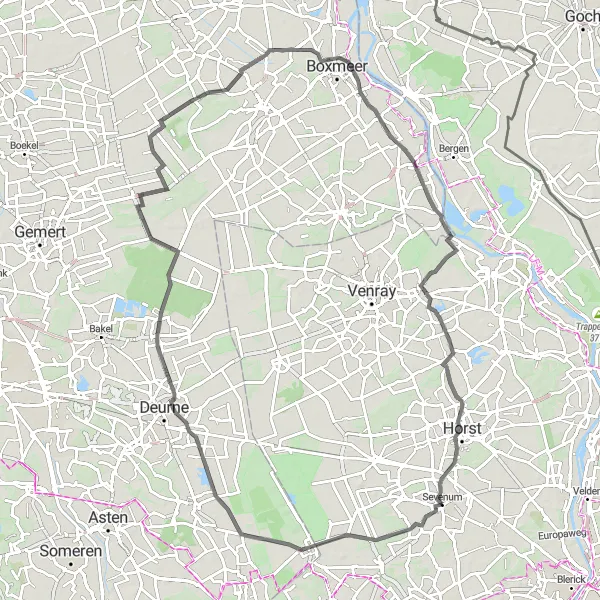 Map miniature of "Sevenum to Oirlo Scenic Road Cycling Route" cycling inspiration in Limburg (NL), Netherlands. Generated by Tarmacs.app cycling route planner