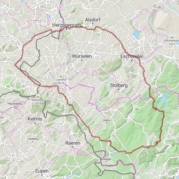 Map miniature of "Adventurous Gravel Ride" cycling inspiration in Limburg (NL), Netherlands. Generated by Tarmacs.app cycling route planner