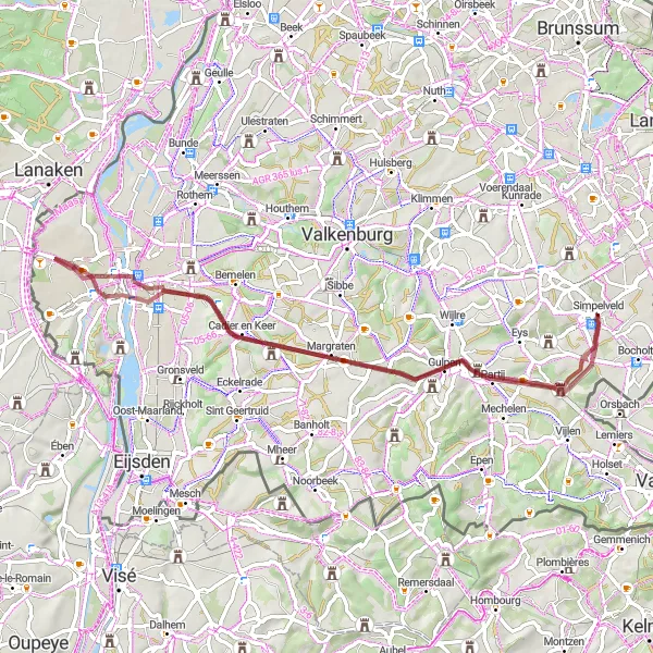 Map miniature of "The Gaas Exploration" cycling inspiration in Limburg (NL), Netherlands. Generated by Tarmacs.app cycling route planner